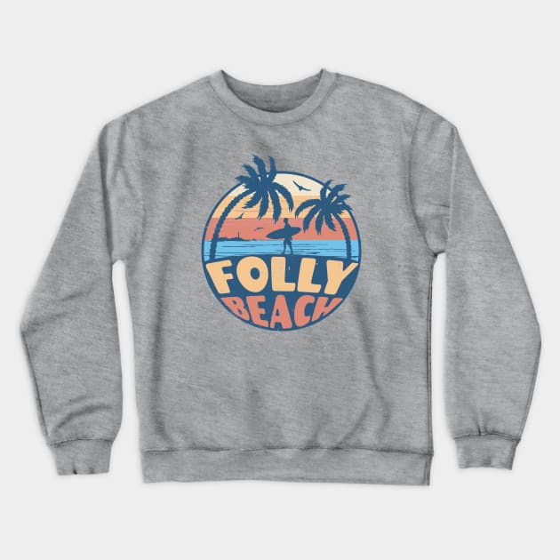 Vintage Surfing Folly Beach, South Carolina // Retro Summer Vibes // Grunge Surfer Sunset Crewneck Sweatshirt by Now Boarding